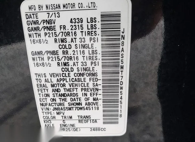 JN8AS5MT7DW545118 2013 2013 Nissan Rogue- S 9