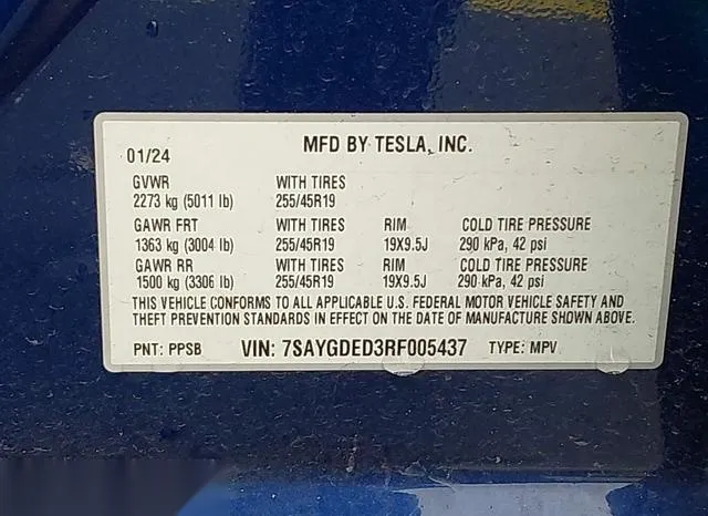 7SAYGDED3RF005437 2024 2024 Tesla Model Y- Long Range Dual 9