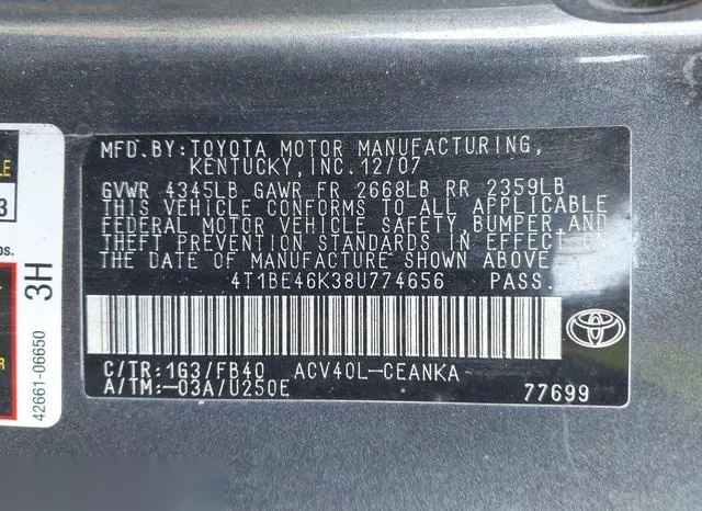 4T1BE46K38U774656 2008 2008 Toyota Camry- LE 9