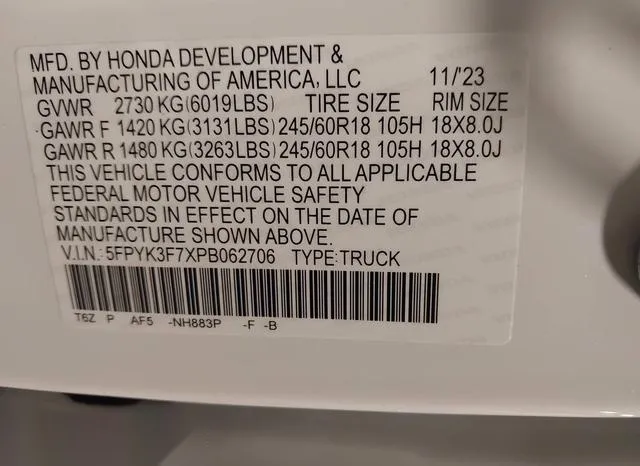 5FPYK3F7XPB062706 2023 2023 Honda Ridgeline- Rtl-E 9