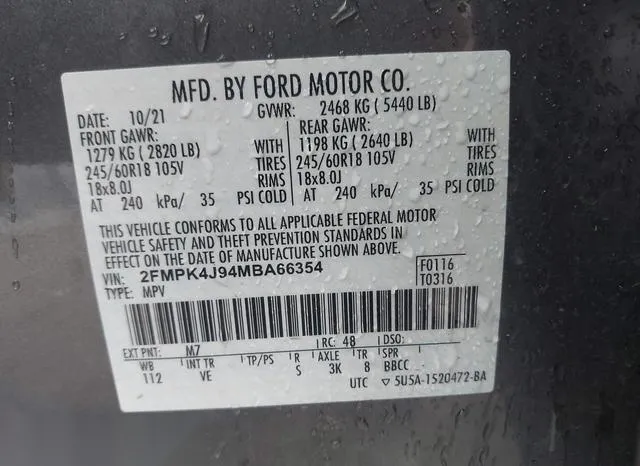 2FMPK4J94MBA66354 2021 2021 Ford Edge- Sel 9