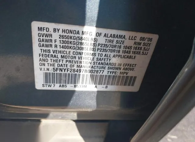 5FNYF28497B002877 2007 2007 Honda Pilot- EX 9