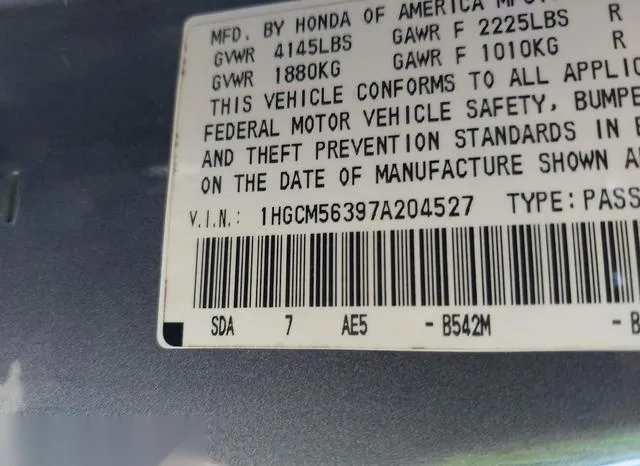 1HGCM56397A204527 2007 2007 Honda Accord- 2-4 SE 9