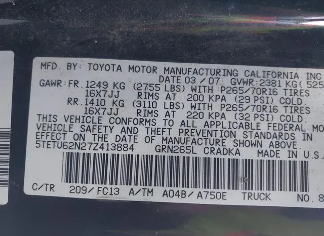 5TETU62N27Z413884 2007 2007 Toyota Tacoma- Prerunner V6 9