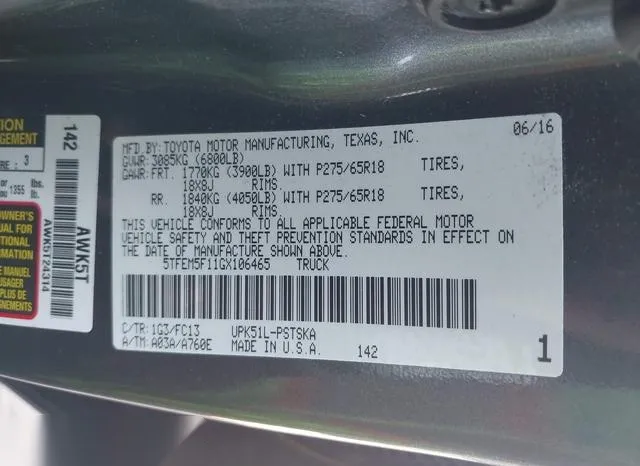 5TFEM5F11GX106465 2016 2016 Toyota Tundra- Sr5 4-6L V8 9