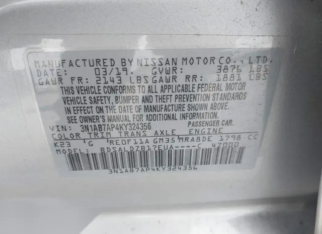 3N1AB7AP4KY324356 2019 2019 Nissan Sentra- SV 9