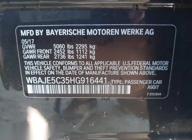 WBAJE5C35HG916441 2017 2017 BMW 5 Series- 540I 9