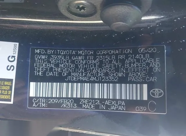 JTDEPMAE4MJ123352 2021 2021 Toyota Corolla- LE 9