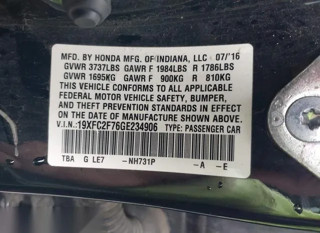 19XFC2F76GE234906 2016 2016 Honda Civic- EX 9