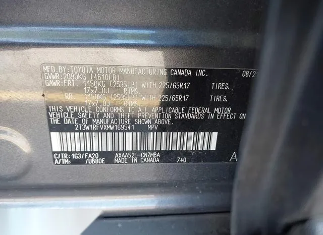 2T3W1RFVXMW169541 2021 2021 Toyota RAV4- Xle 9