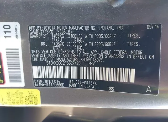 5TDKK3DC2FS527486 2015 2015 Toyota Sienna- Le 8 Passenger 9