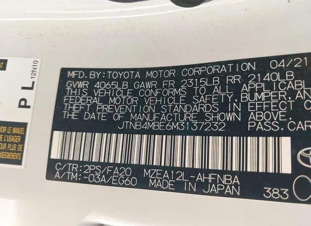 JTNB4MBE6M3137232 2021 2021 Toyota Corolla- SE 9