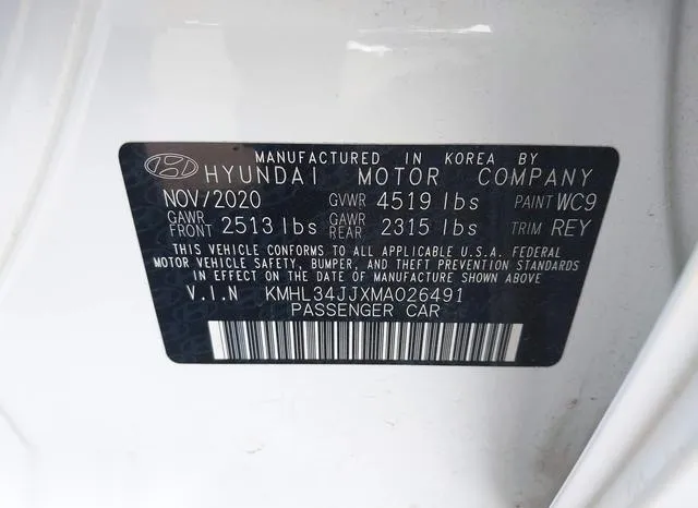 KMHL34JJXMA026491 2021 2021 Hyundai Sonata- Sel 9