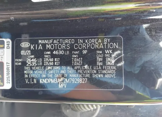 KNDPM3AC2M7929827 2021 2021 KIA Sportage- LX 9