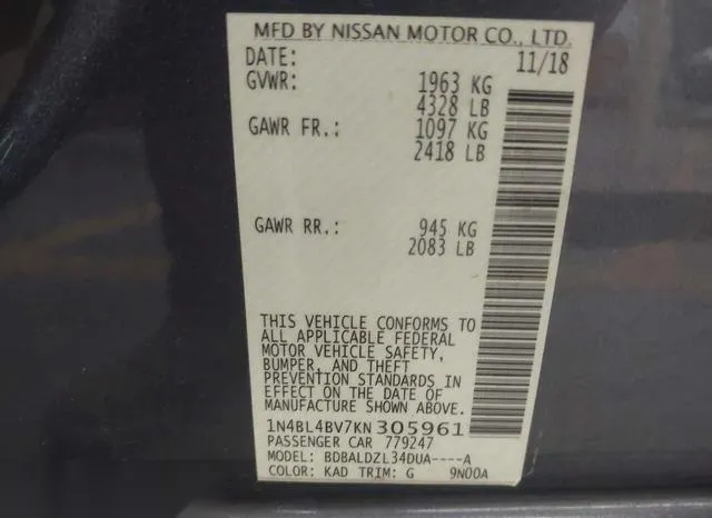 1N4BL4BV7KN305961 2019 2019 Nissan Altima- 2-5 S 9