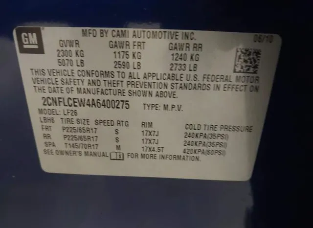 2CNFLCEW4A6400275 2010 2010 Chevrolet Equinox- LS 9