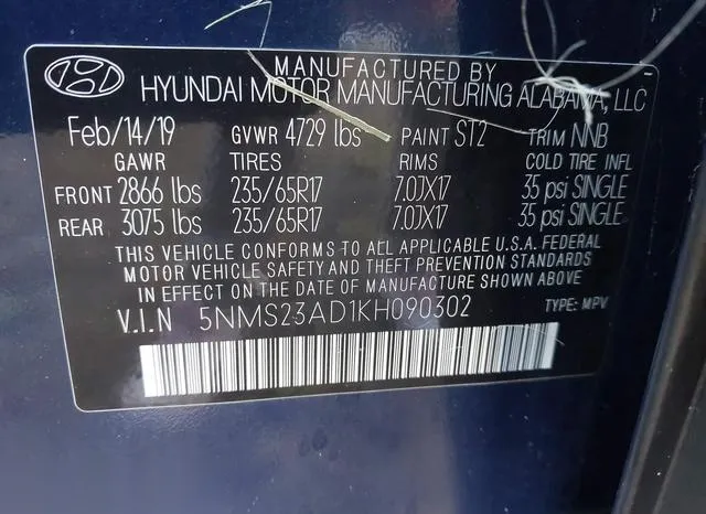 5NMS23AD1KH090302 2019 2019 Hyundai Santa Fe- SE 9