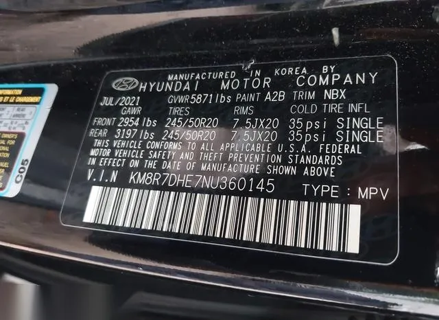 KM8R7DHE7NU360145 2022 2022 Hyundai Palisade- Calligraphy 9