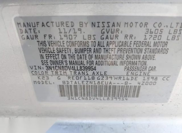 3N1CN8DV4LL839954 2020 2020 Nissan Versa- S Xtronic Cvt 9