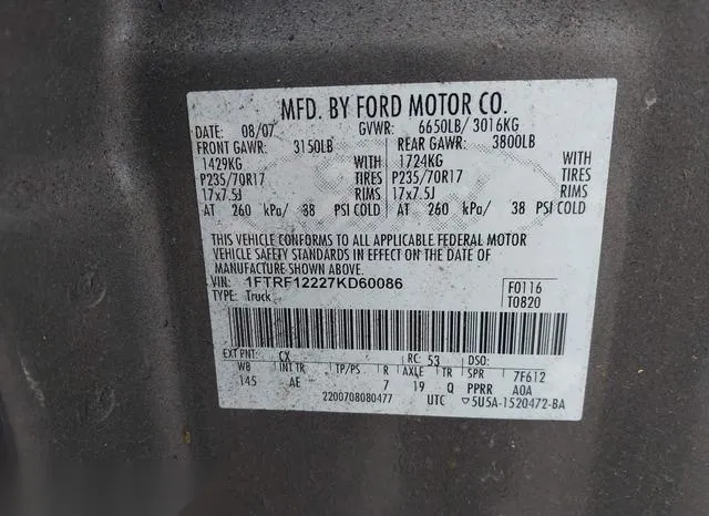 1FTRF12227KD60086 2007 2007 Ford F-150- Stx/Xl/Xlt 9