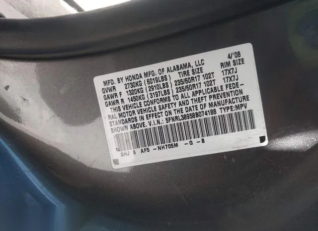 5FNRL38958B074188 2008 2008 Honda Odyssey- Touring 9