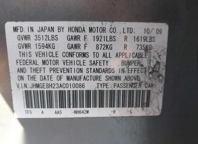 JHMGE8H23AC010086 2010 2010 Honda Fit 9