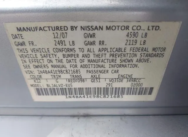 1N4BA41E98C821685 2008 2008 Nissan Maxima- 3-5 SE 9