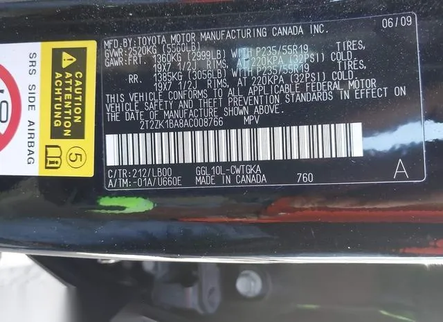 2T2ZK1BA8AC008766 2010 2010 Lexus RX- 350 9