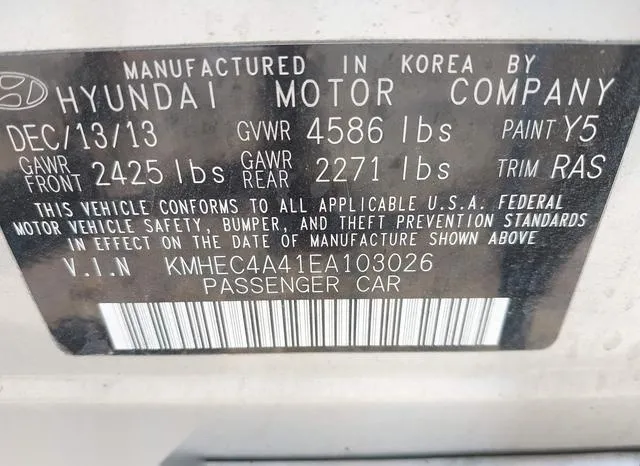 KMHEC4A41EA103026 2014 2014 Hyundai Sonata- Hybrid Limited 9