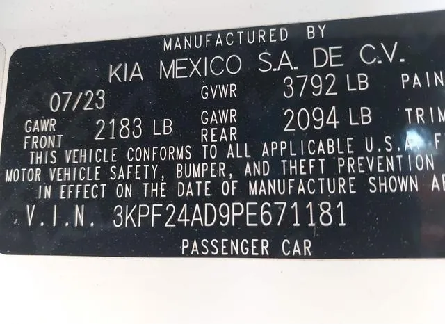 3KPF24AD9PE671181 2023 2023 KIA Forte- Lxs 9