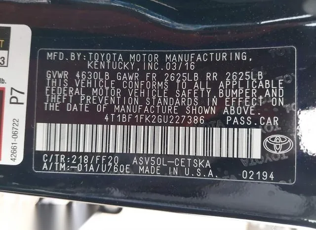 4T1BF1FK2GU227386 2016 2016 Toyota Camry- SE 9