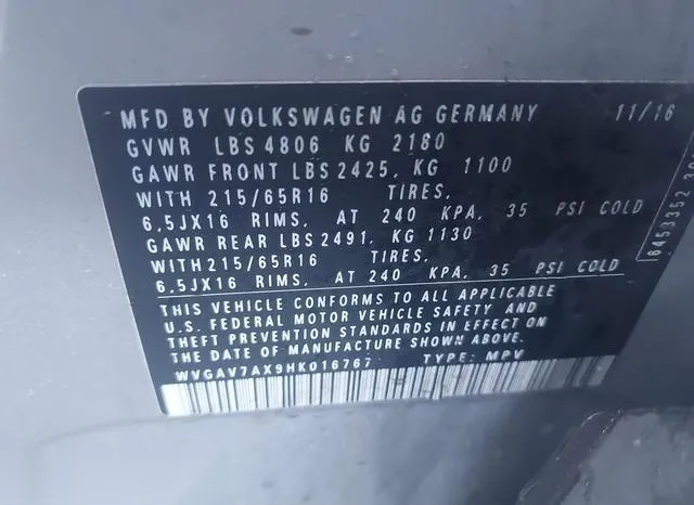 WVGAV7AX9HK016767 2017 2017 Volkswagen Tiguan- 2-0T/2-0T S 9