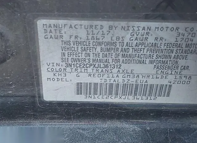 3N1CE2CPXJL361312 2018 2018 Nissan Versa- Note SV 9