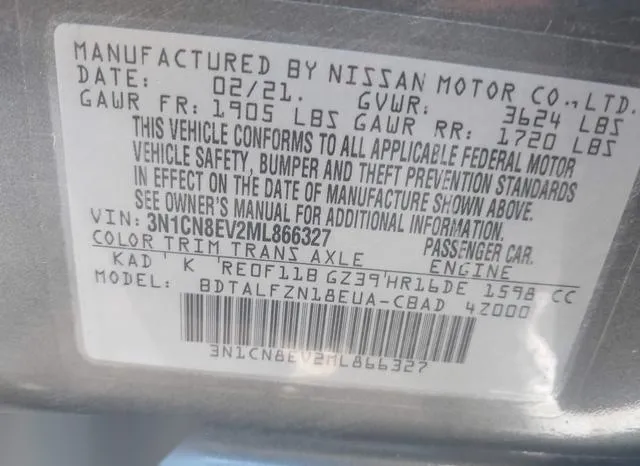 3N1CN8EV2ML866327 2021 2021 Nissan Versa- Sv Xtronic Cvt 9