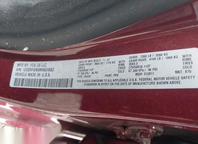 1C6SRFKM8MN624663 2021 2021 RAM 1500- Limited Longhorn  4X4 9