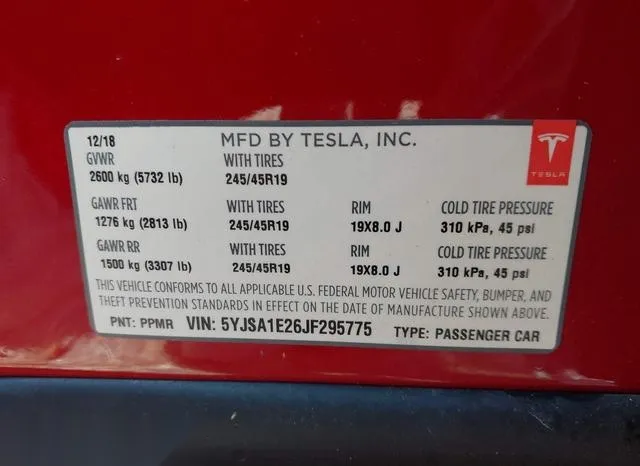 5YJSA1E26JF295775 2018 2018 Tesla Model S- 100D/75D/P100D 9