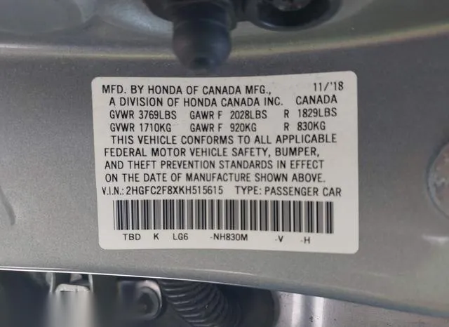 2HGFC2F8XKH515615 2019 2019 Honda Civic- Sport 9