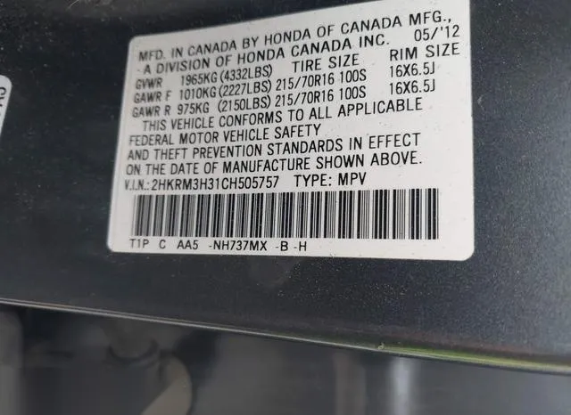 2HKRM3H31CH505757 2012 2012 Honda CR-V- LX 9