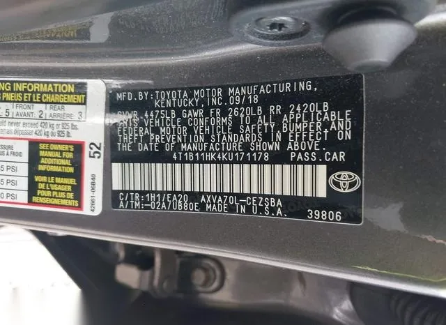 4T1B11HK4KU171178 2019 2019 Toyota Camry- SE 9