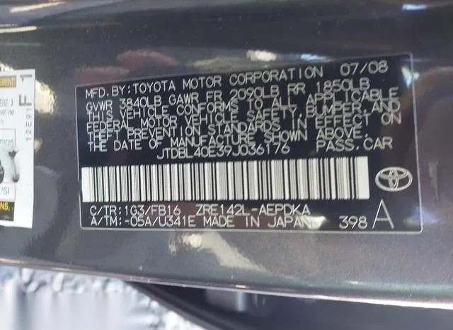 JTDBL40E39J036176 2009 2009 Toyota Corolla- LE 9