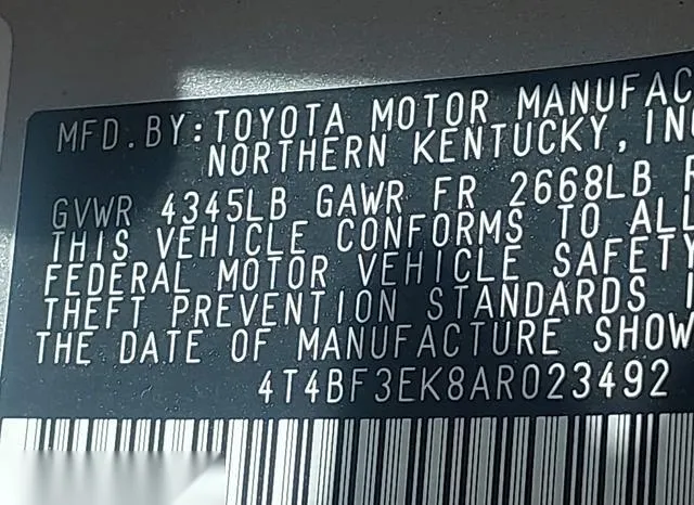 4T4BF3EK8AR023492 2010 2010 Toyota Camry- LE 9