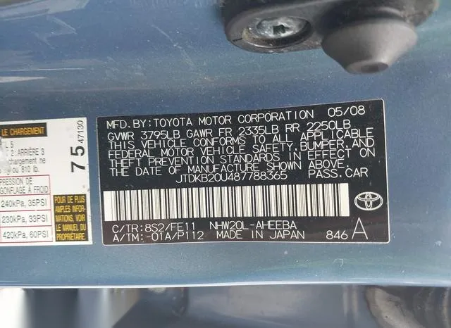 JTDKB20U487788365 2008 2008 Toyota Prius 9