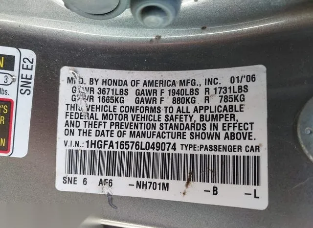 1HGFA16576L049074 2006 2006 Honda Civic- LX 9