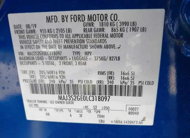 MAJ3S2GE0LC318097 2020 2020 Ford Ecosport- SE 9