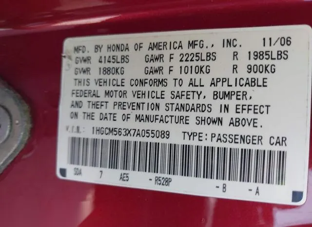 1HGCM563X7A055089 2007 2007 Honda Accord- 2-4 SE 9