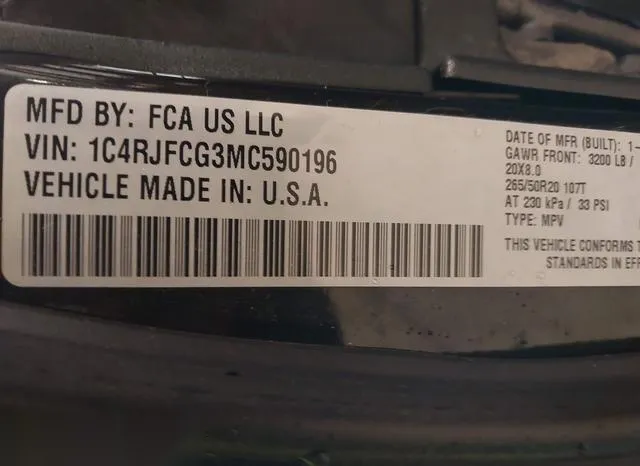 1C4RJFCG3MC590196 2021 2021 Jeep Grand Cherokee- Overland 4X4 9