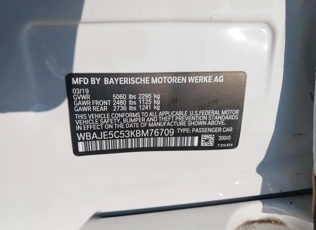 WBAJE5C53KBM76709 2019 2019 BMW 5 Series- 540I 9