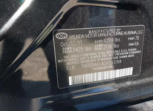 5NPEB4AC4CH393704 2012 2012 Hyundai Sonata- Gls 9