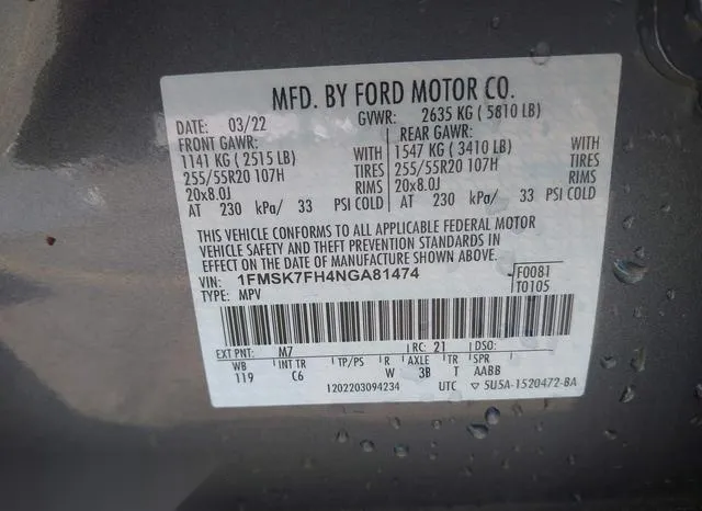 1FMSK7FH4NGA81474 2022 2022 Ford Explorer- Limited 9