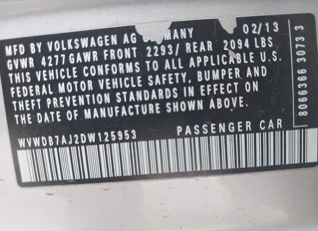 WVWDB7AJ2DW125953 2013 2013 Volkswagen Golf- 2-5L 4-Door 9